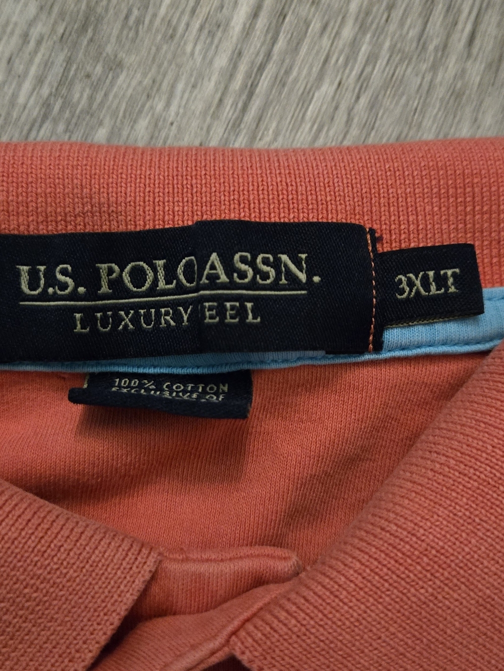 U.S. POLO ASSN. Men's 3XLT Big & Tall Coral Pink Polo Shirt Light Blue Logo - Picture 4 of 4
